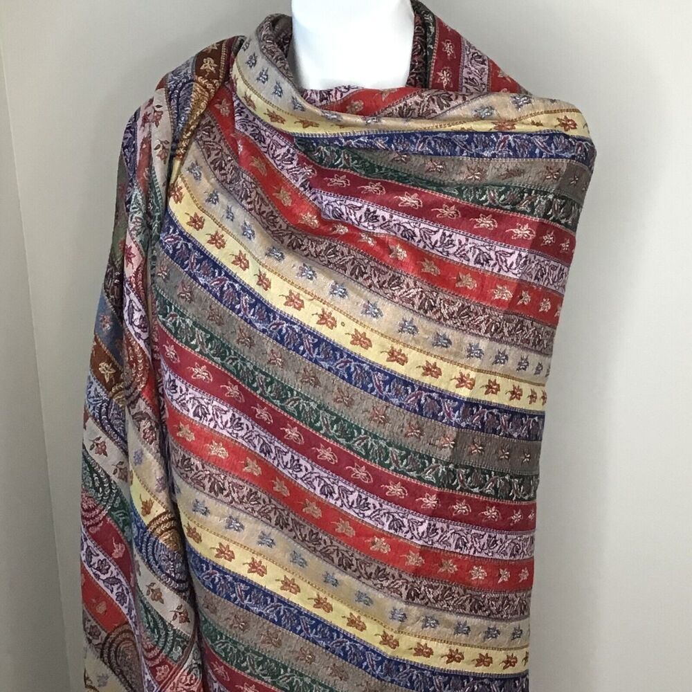 Colorful Striped Shawl/Wrap with Fringe Size 80 inches long by 40 inches wide - Picture 4 of 6